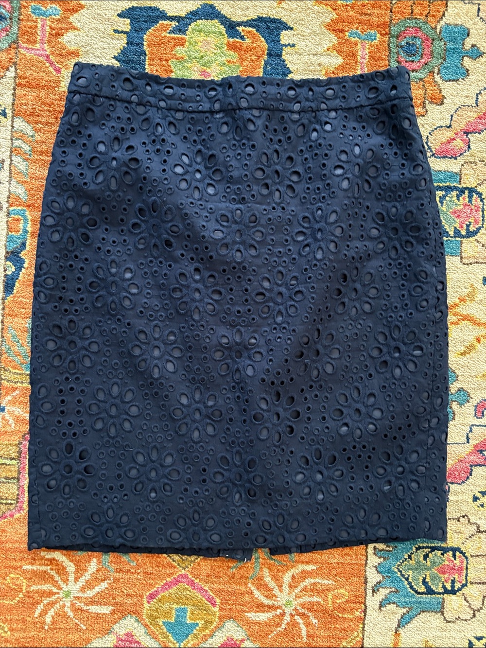 J.Crew Factory Eyelet Pencil Skirt Navy Blue Size 8